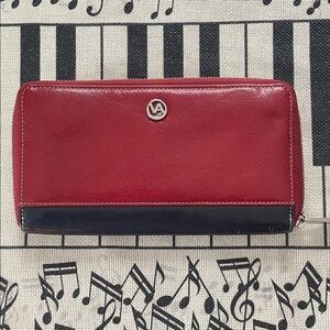 Valentina Red, Cognac and Black Zip Round Closure Change Zip Wallet